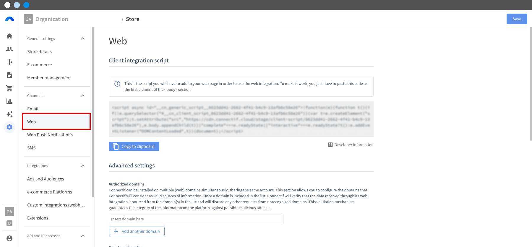 Revisione della configurazione dell'integrazione web in Connectif - 1-min.png